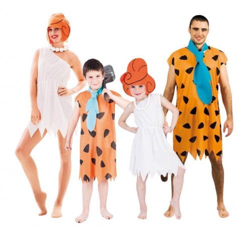 Group family stone age cartoons