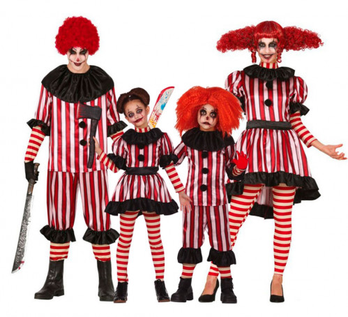 Group of killer clowns in stripes