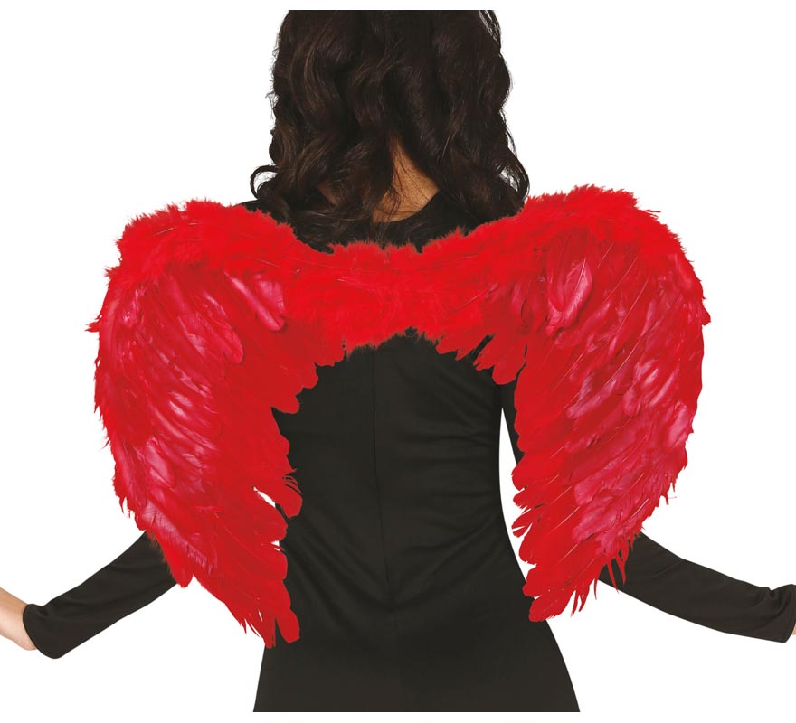 Asas de penas vermelhas de 50 cm. para o Halloween