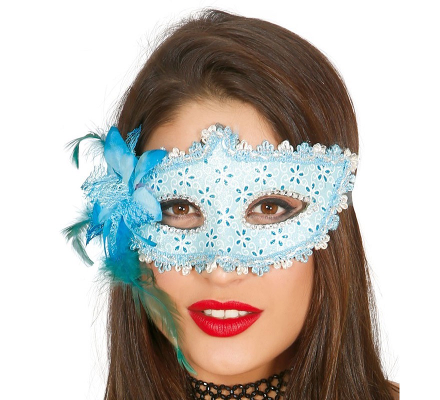 Mask with blue flower