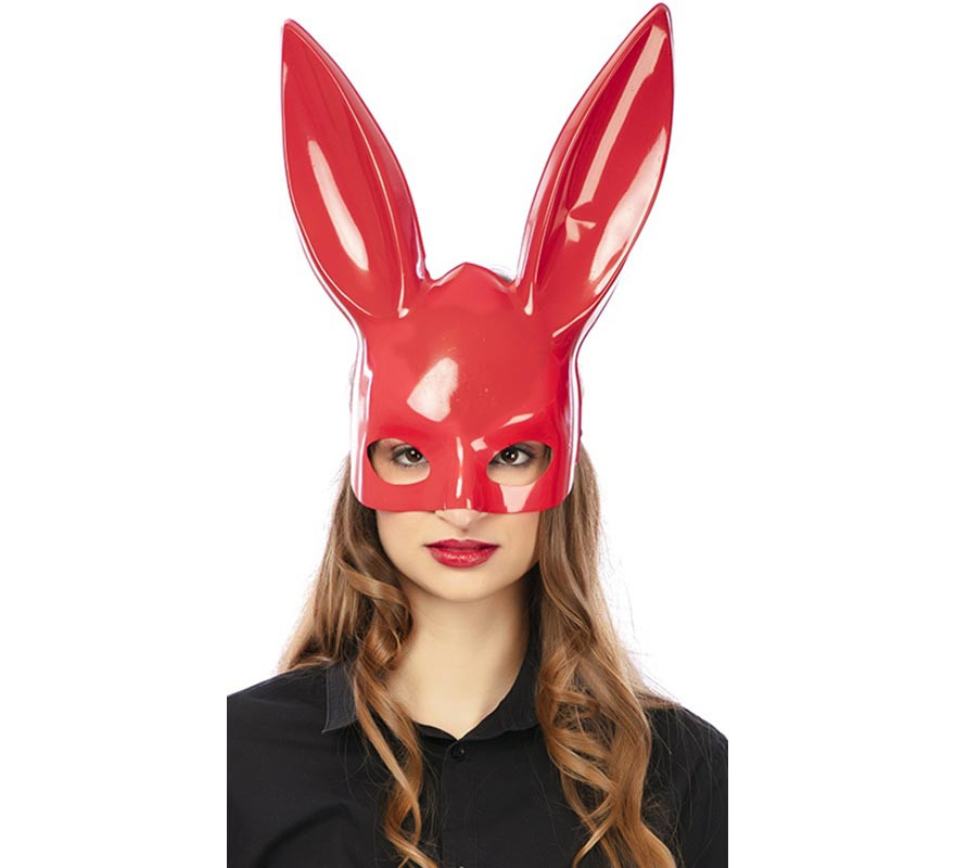 Red bunny mask with big ears for adults, 33.5 x 27 cm Red bunny mask with big ears for adults, 33.5 x 27 cm