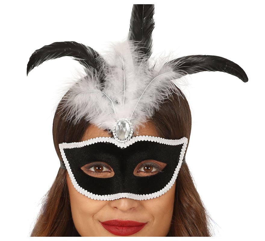 Black Velvet Mask with Feathers