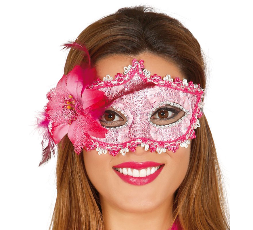 Mask with pink flower