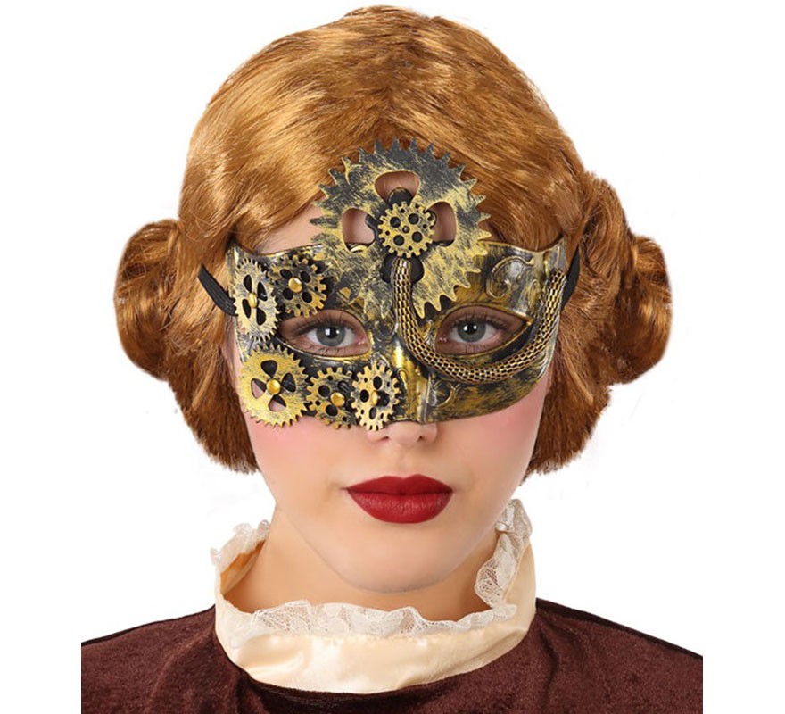 Steampunk Mask with Golden Gears 19x9 cm