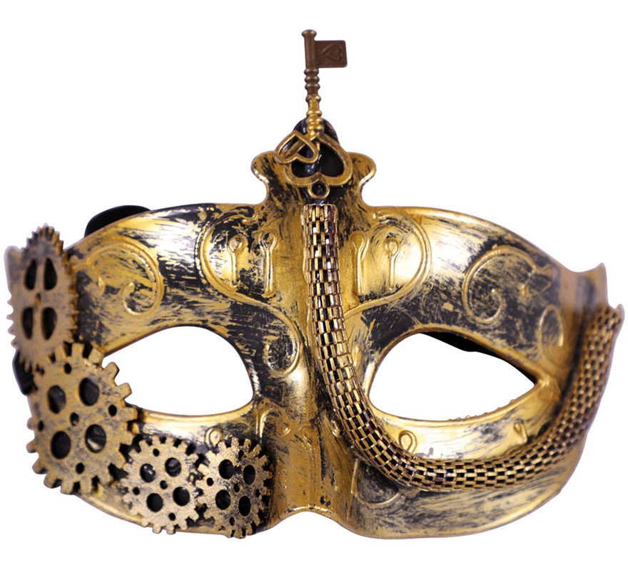 Máscara Steampunk Dourada 16 cm