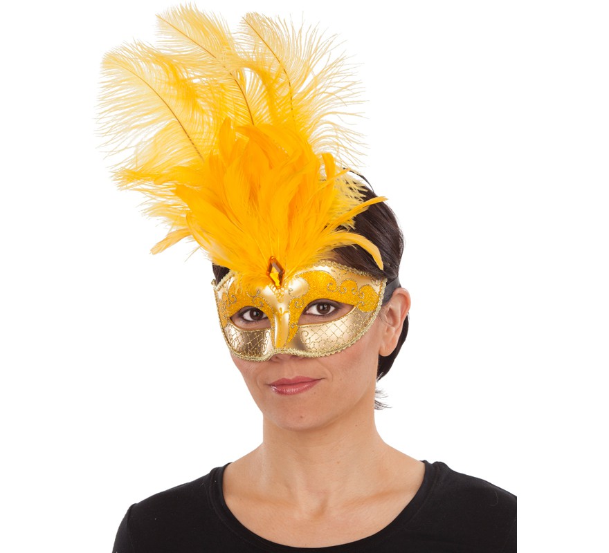 Máscara veneziana amarela com caneta Máscara veneziana amarela com caneta