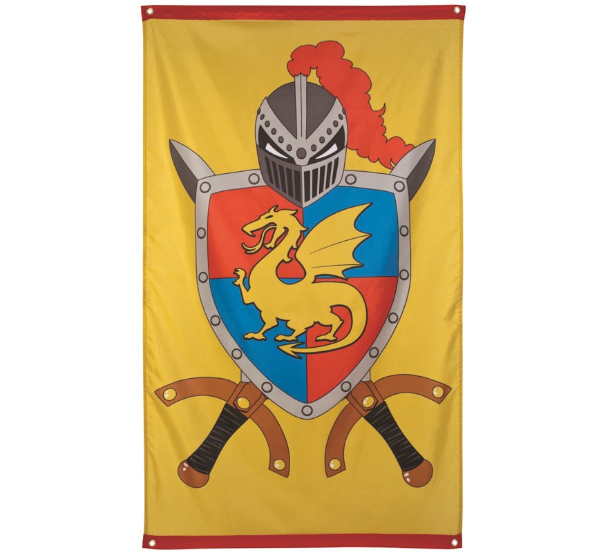 Bandeira Medieval Amarela com Escudo 150 x 90 cm