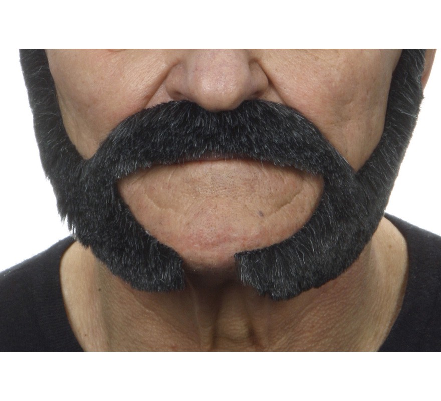 Bigode com botão preto e alfinetes com cabelos grisalhos