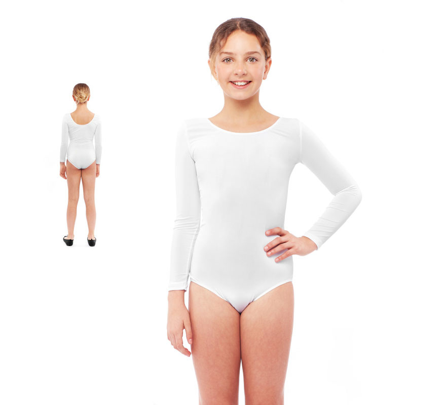 Body ou jersey branco de manga comprida para menina