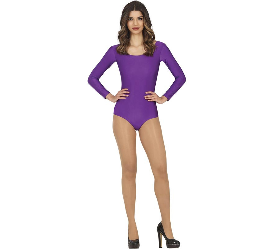 Body ou maillot lilás de manga comprida para mulher