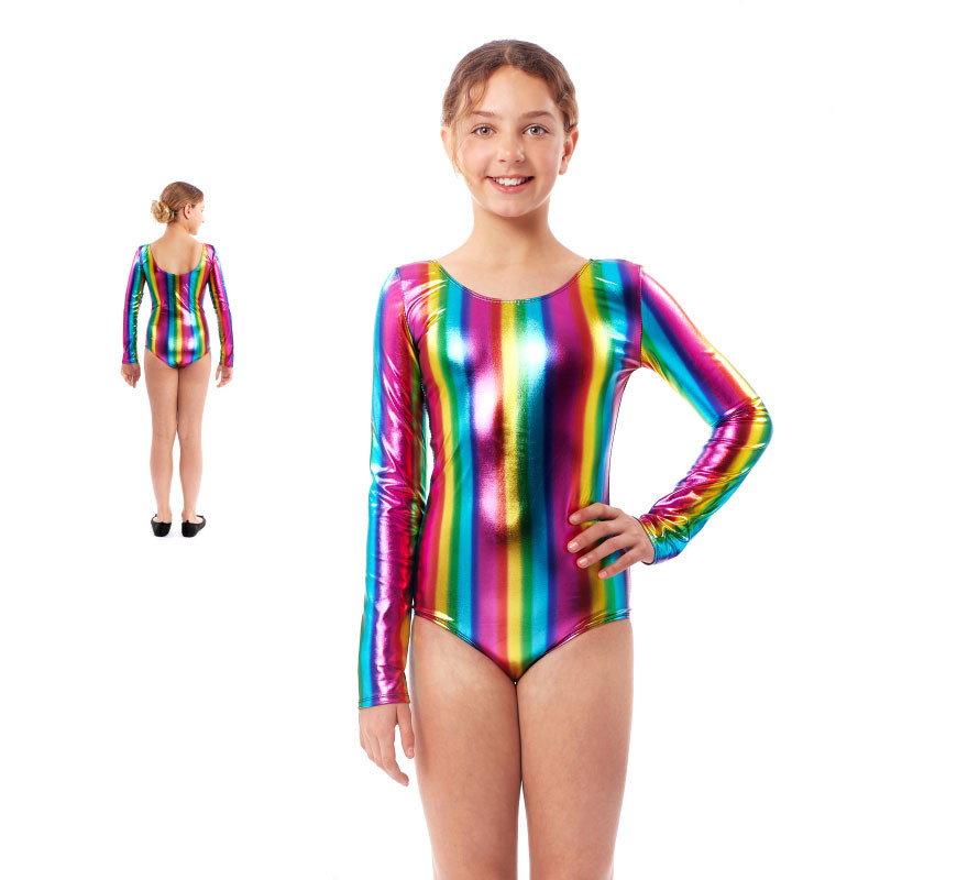 Body ou jersey de manga comprida em metal multicolorido para menina