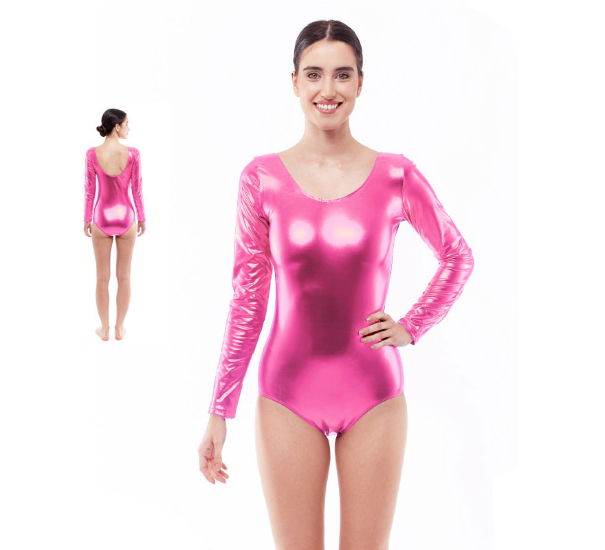 Body ou maillot de manga comprida rosa metálico para mulheres Body ou maillot de manga comprida rosa metálico para mulheres