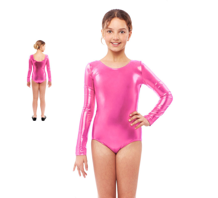 Body ou jersey rosa metálico de manga comprida para menina