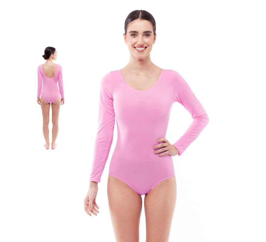Body ou maillot rosa suave de manga comprida para mulheres