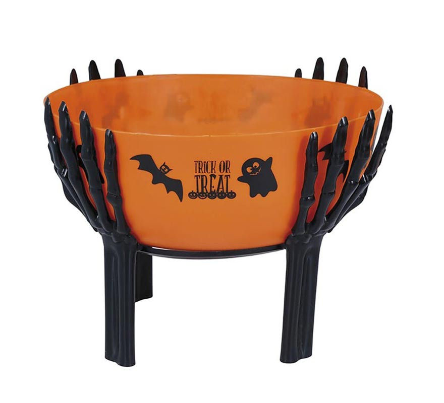 Orange bowl with skull hands support 26x18 cm