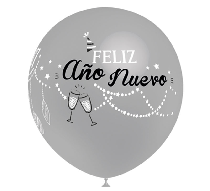Bag of 8 silver Happy New Year Balloons of 90 cm Bag of 8 silver Happy New Year Balloons of 90 cm