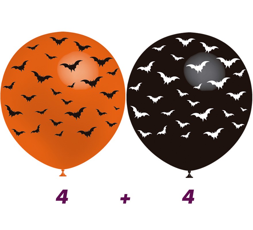Bag of 8 Bat Balloons in 2 colors of 95 cm Bag of 8 Bat Balloons in 2 colors of 95 cm