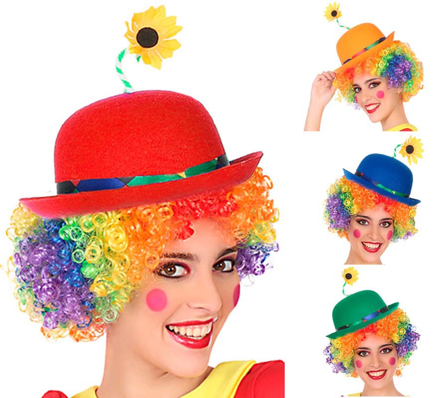 Jogador de palhaço com flor em várias cores