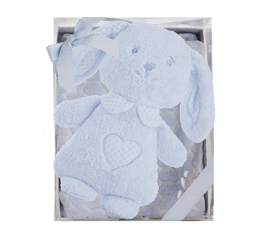 Caixa com Cobertor 100x75 cm e Coelho Azul 33 cm