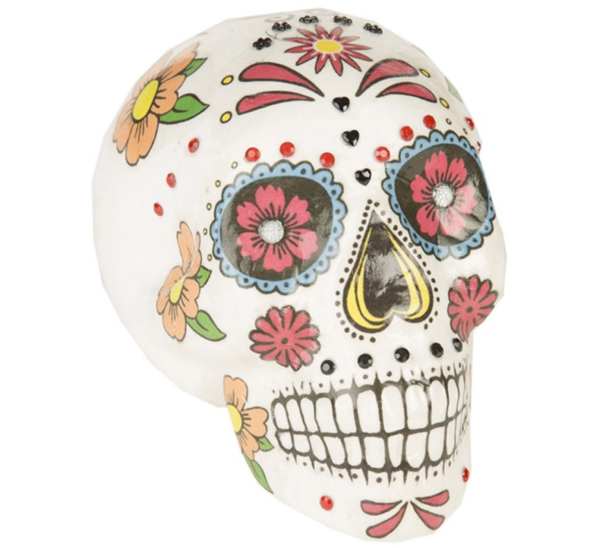 Crânio colorido do Dia dos Mortos de 19 cm