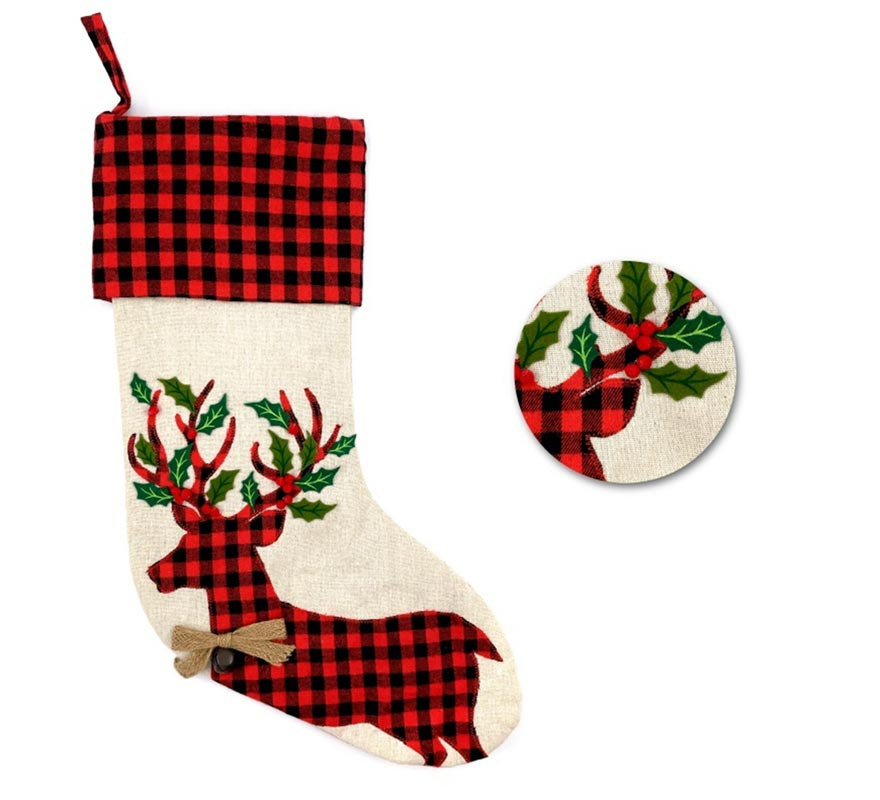 56 cm Reindeer Printed Christmas Stocking 56 cm Reindeer Printed Christmas Stocking