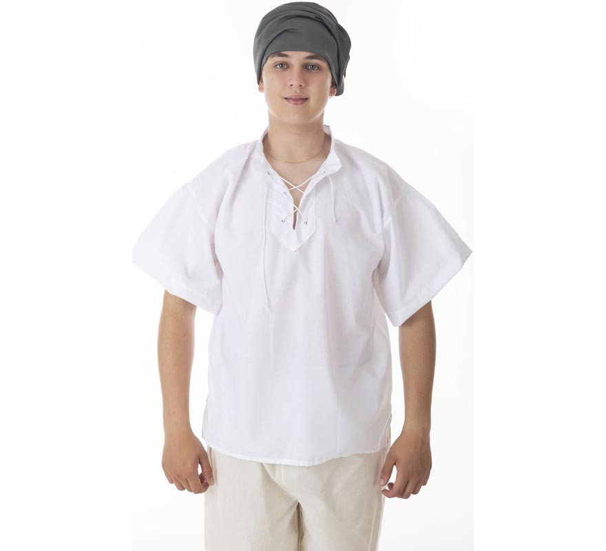White Medieval or Pirate Shirt with drawstring for men