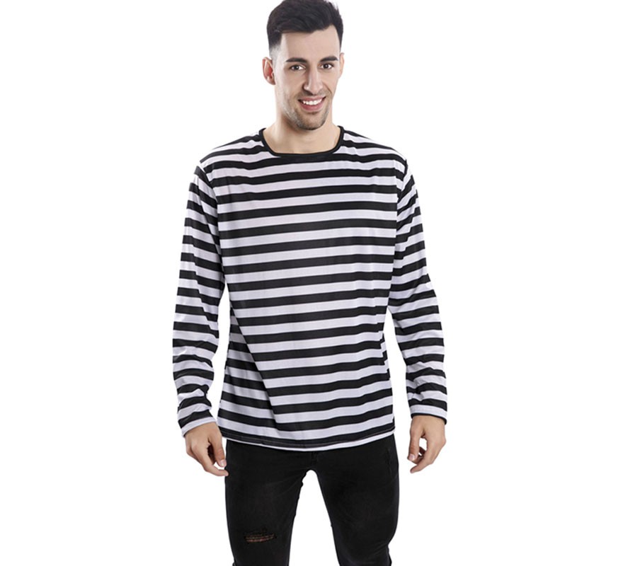 T-shirt com riscas preto e branco para adultos T-shirt com riscas preto e branco para adultos