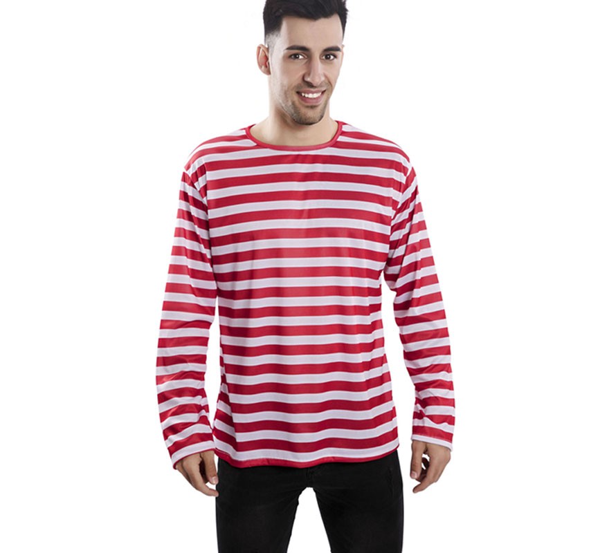 T-shirt com listras vermelhas e brancas para adultos