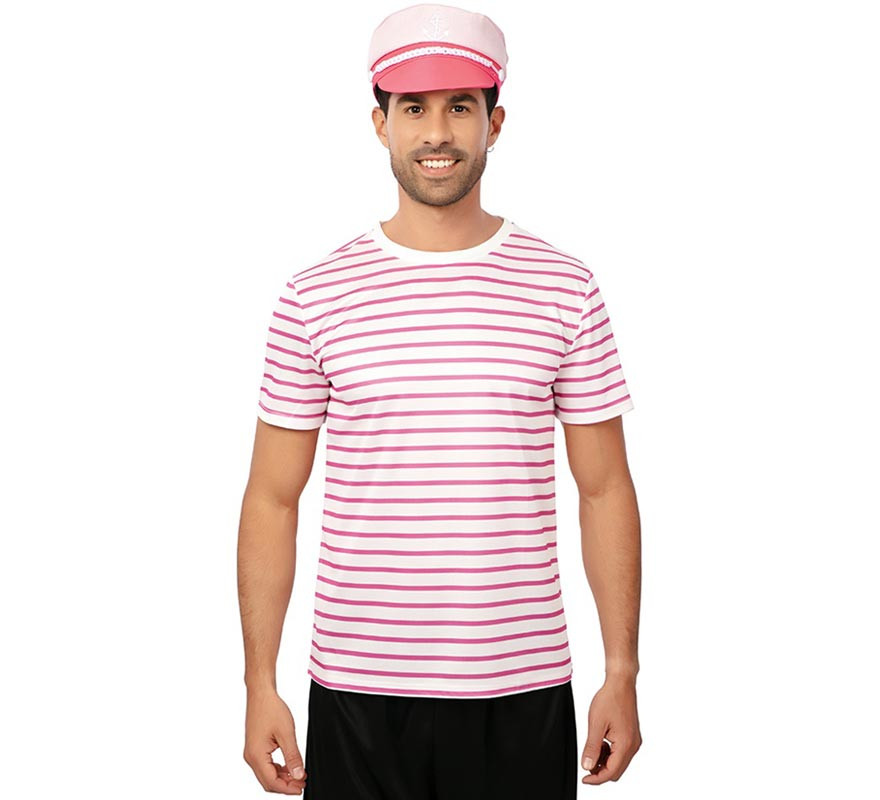 Camiseta Marinheiro Listrada Rosa Adulto