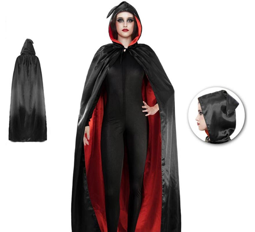 Adult Double-Sided Black and Red Satin Cape of 1.8 meters
