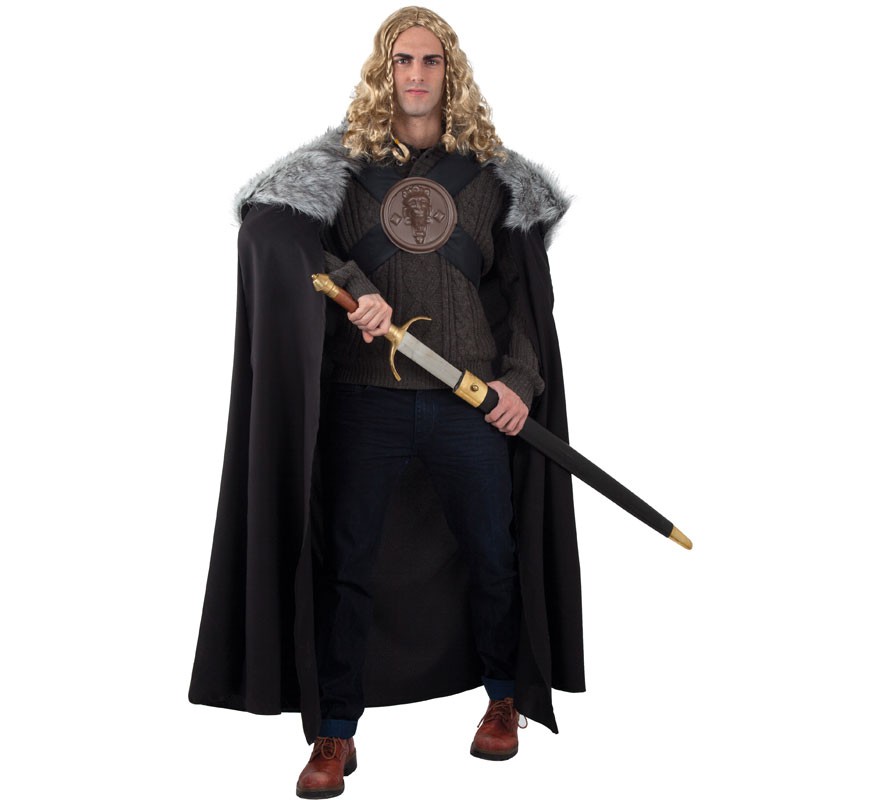 Black Medieval Guardian Cloak with hair