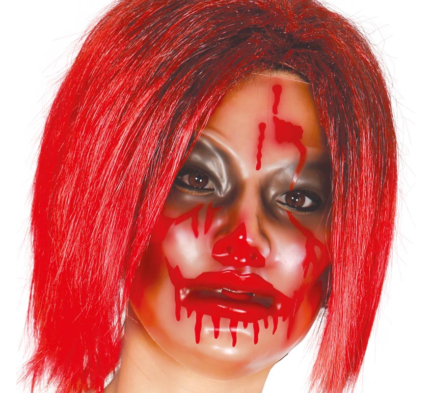 Máscara de mulher transparente Zombie com sangue