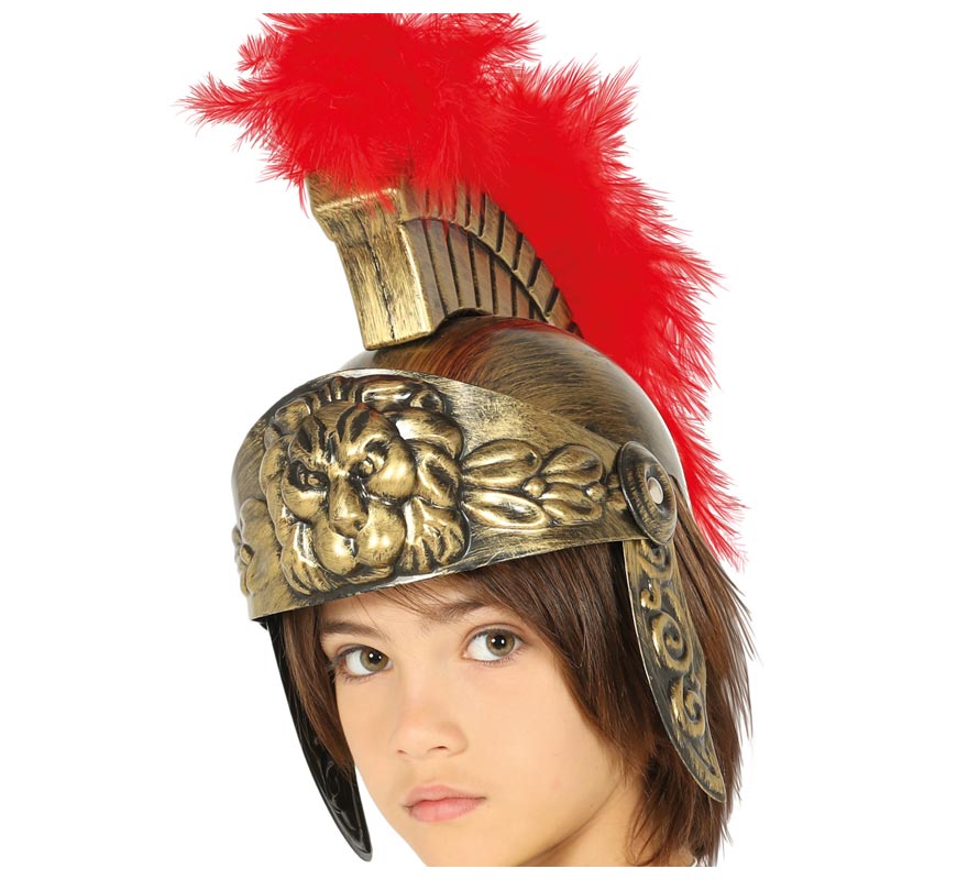 Golden Roman Helmet with Feathers for children