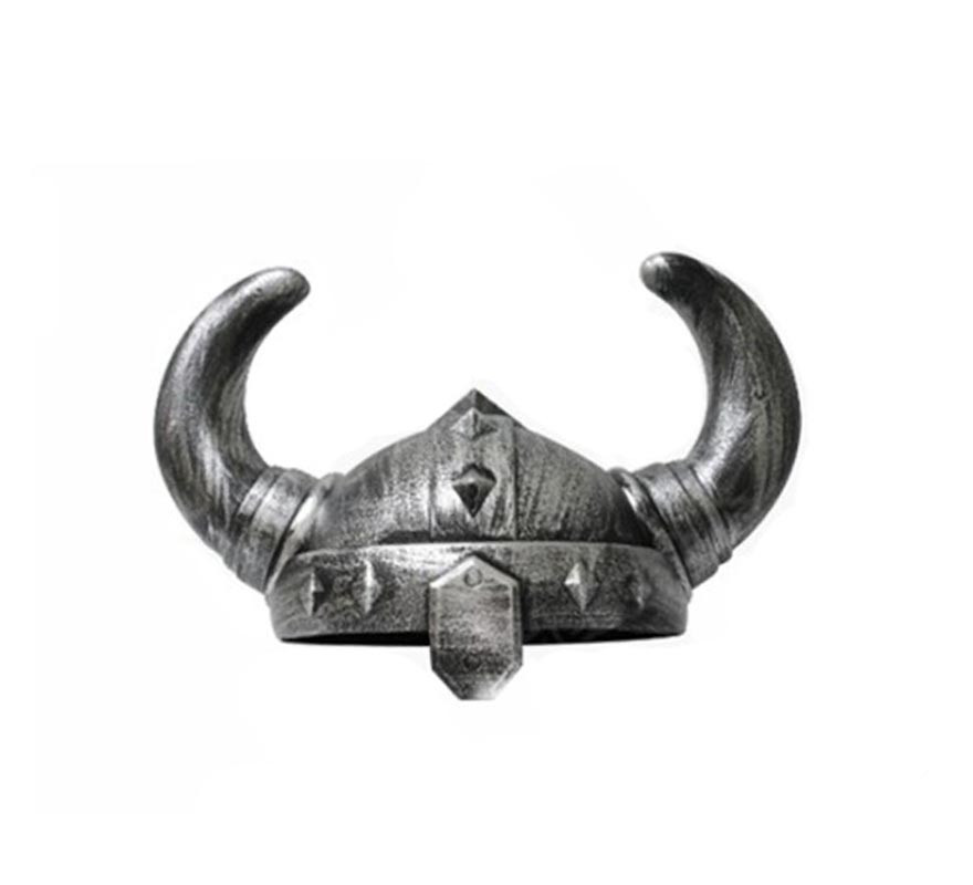 Antigo capacete Viking prateado com chifres