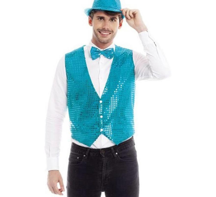 Turquoise Sequin Vest for Men