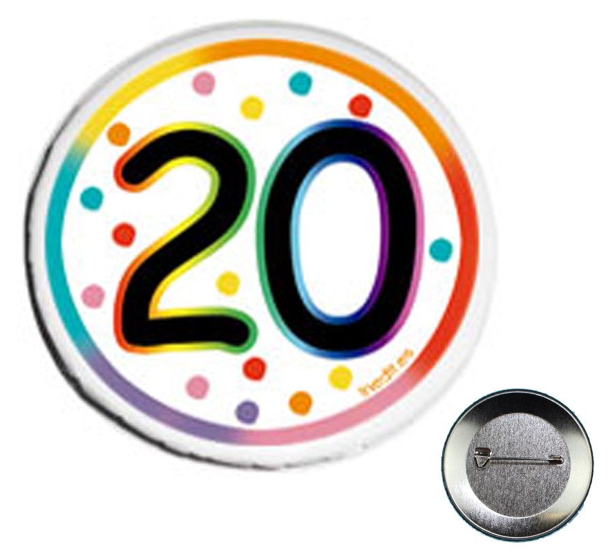 Happy 20 Years Badge, 6 cm in diameter