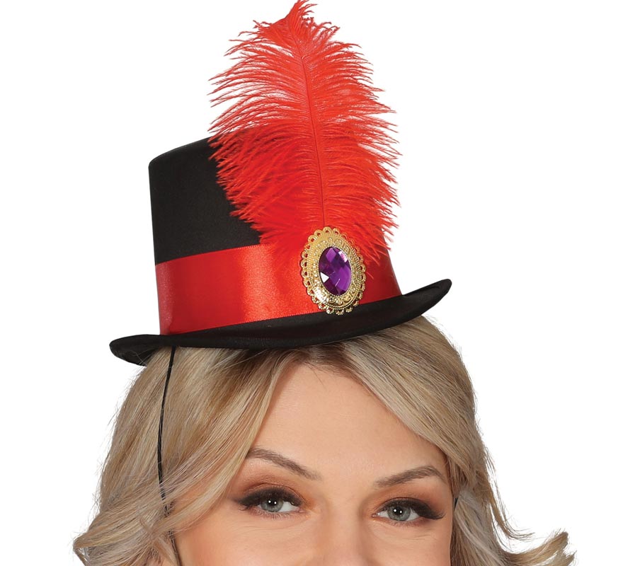 Mini Top Hat with Red Feather