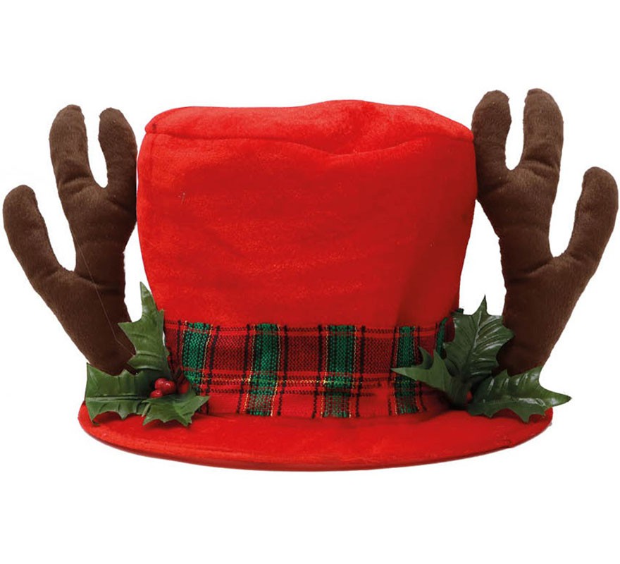 Red Top Hat with Reindeer Antlers