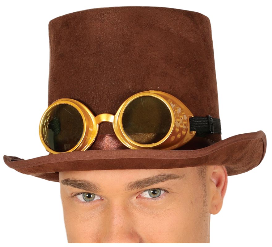Brown Steampunk Top Hat with Glasses
