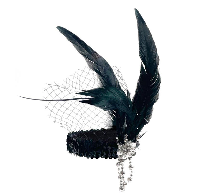 Black Charleston ribbon with feathers and veil from the 20s Black Charleston ribbon with feathers and veil from the 20s