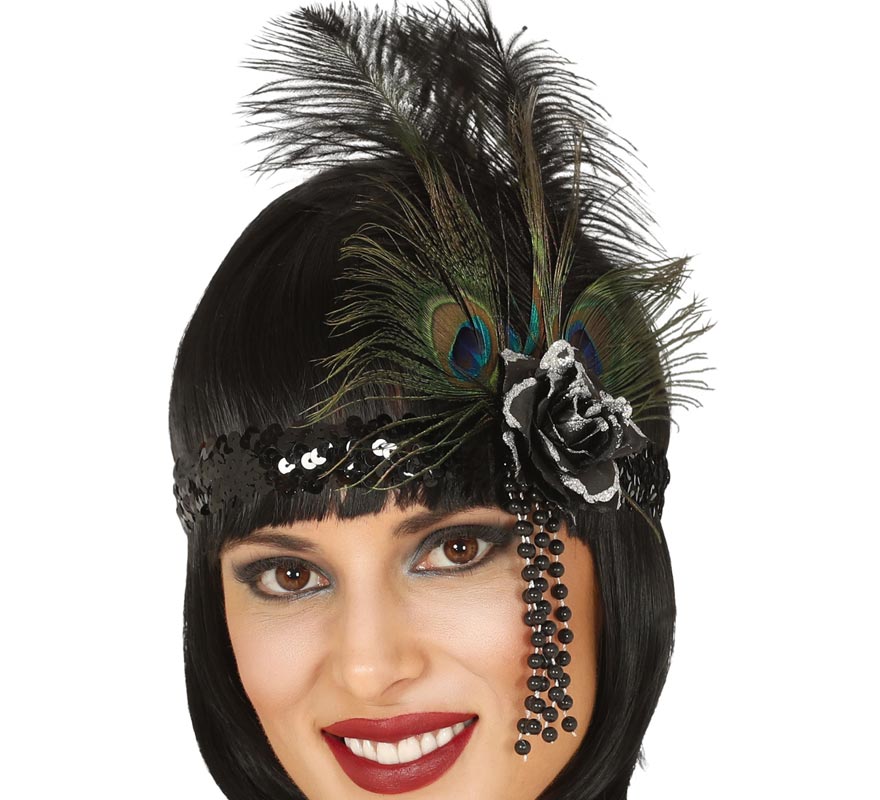 Black Sequin Ribbon with Feathers