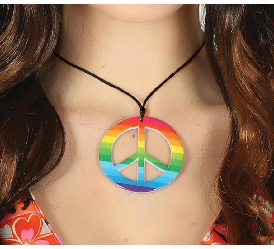 Hippie Pendant with Multicolor Peace Symbol
