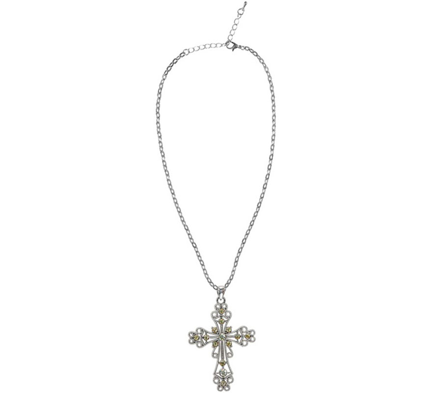 Colar com pingente de cruz de strass