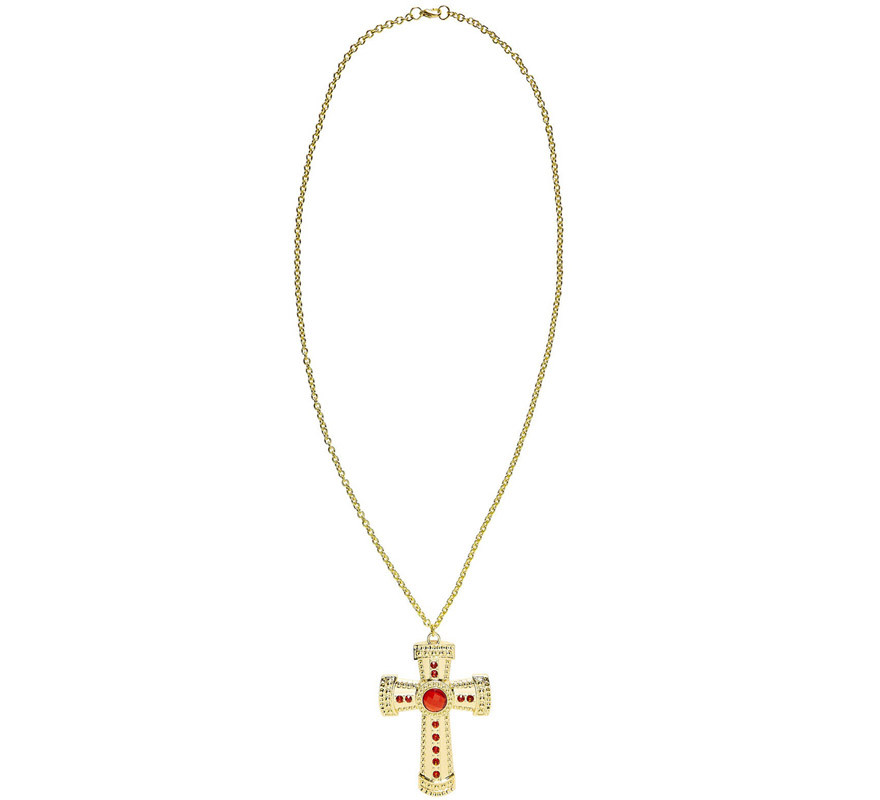 Colar Cruz Dourada com Jóias Incorporadas Colar Cruz Dourada com Jóias Incorporadas
