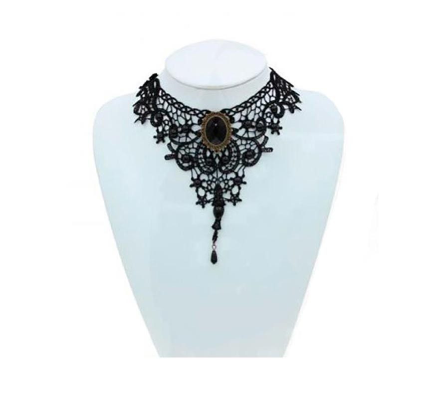 Gothic Black Lace Cascade Necklace