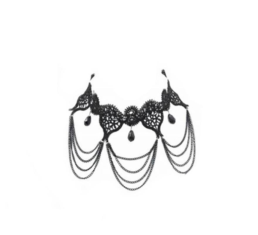 Black Gothic necklace with stones and lace