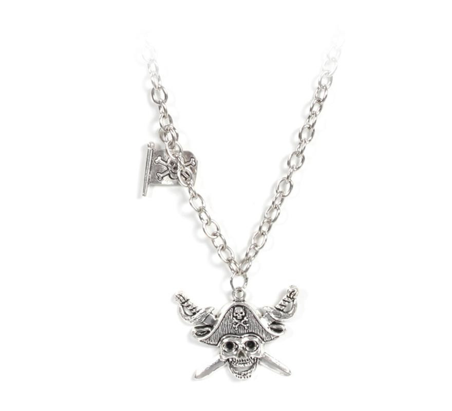 Silver Pirate Necklace with Skull