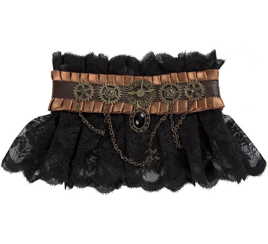 Colar Steampunk preto com rolamentos