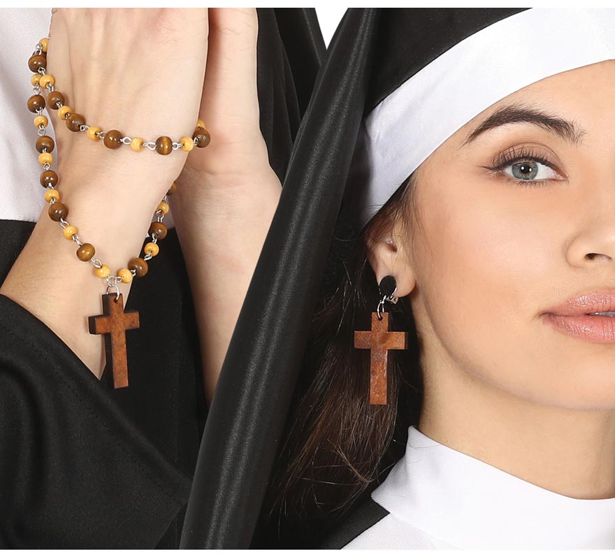 Cross and Rosary Earrings Set