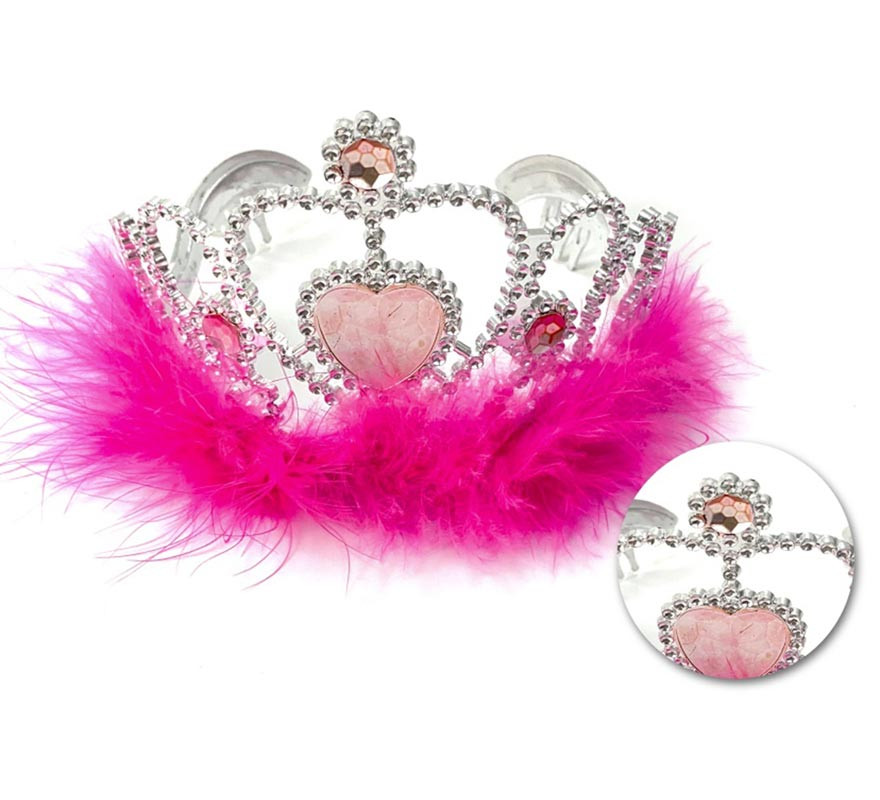 Fuchsia Heart Crown with Feathers